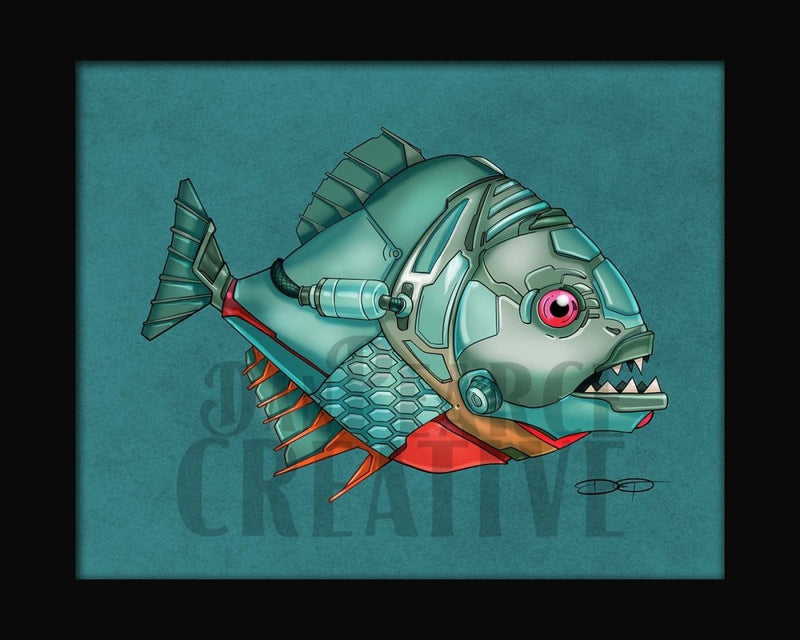 Piranha Robot Fine Art Print - Dan Pearce Sticker Shop