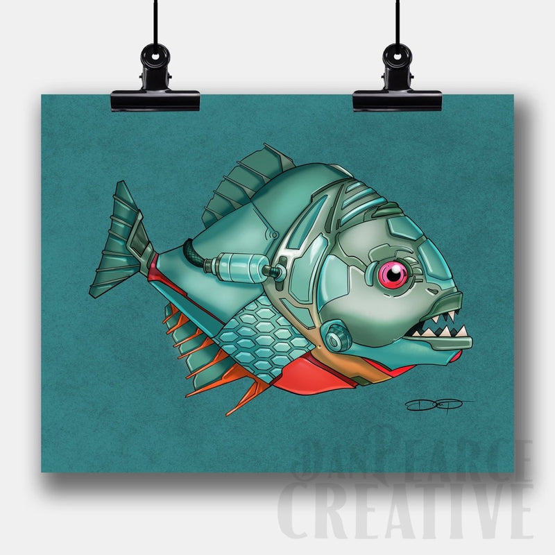 Piranha Robot Fine Art Print - Dan Pearce Sticker Shop