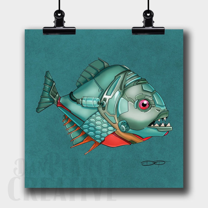 Piranha Robot Fine Art Print - Dan Pearce Sticker Shop