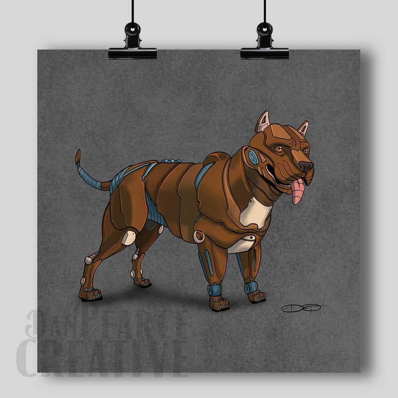 Pitbull Terrier Robot Dog Fine Art Print - Dan Pearce Sticker Shop