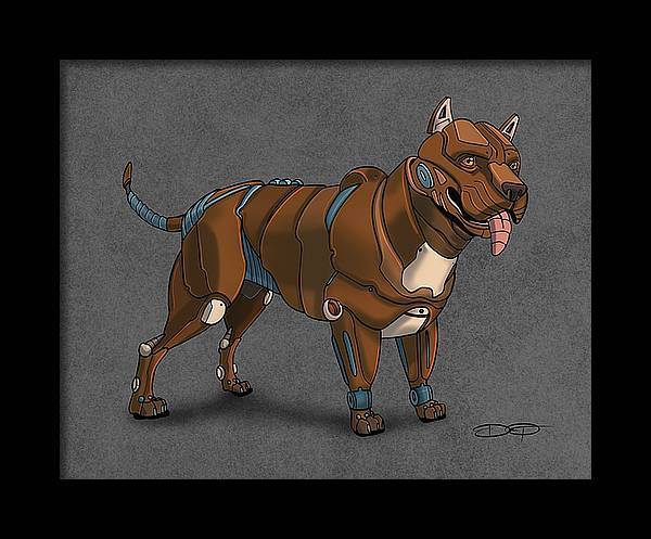 Pitbull Terrier Robot Dog Fine Art Print - Dan Pearce Sticker Shop