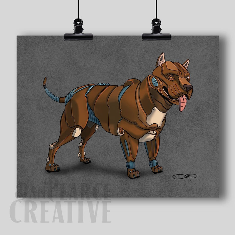 Pitbull Terrier Robot Dog Fine Art Print - Dan Pearce Sticker Shop