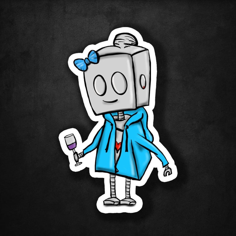(PRE-ORDER) Hoodie and Wine Adorable Robot (Wall & Laptop Sizes) - Dan Pearce Sticker Shop