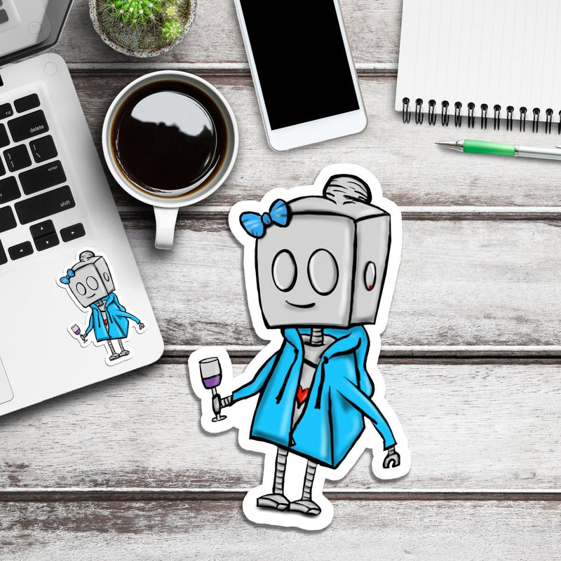 (PRE-ORDER) Hoodie and Wine Adorable Robot (Wall & Laptop Sizes) - Dan Pearce Sticker Shop