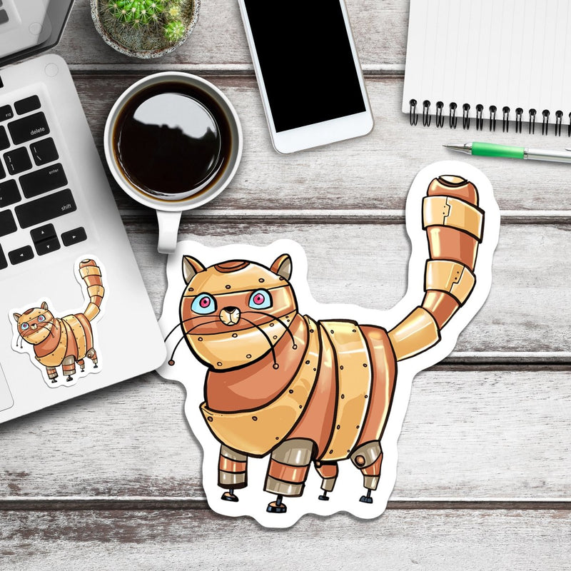 (PRE-ORDER) Tabby Cat Robot (Wall & Laptop Sizes) - Dan Pearce Sticker Shop