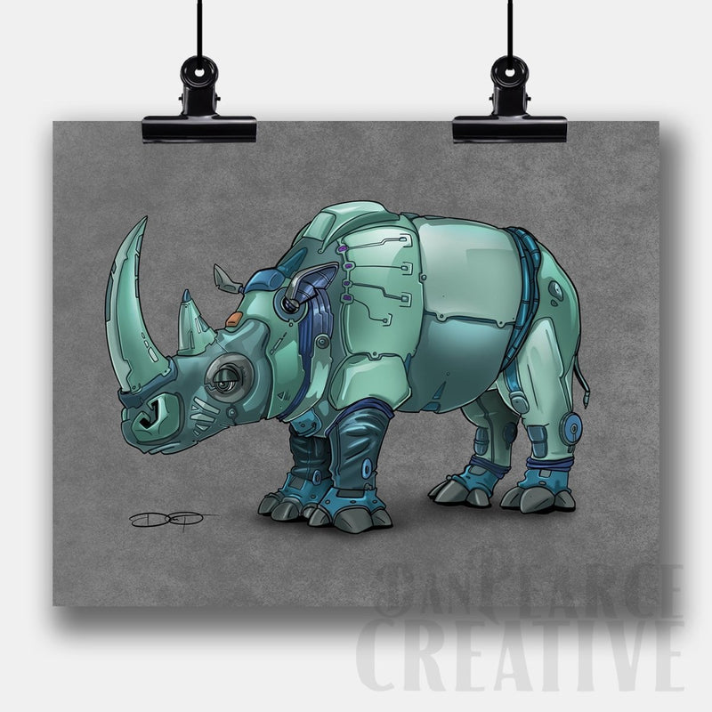 Rhinoceros Robot Fine Art Print - Dan Pearce Sticker Shop