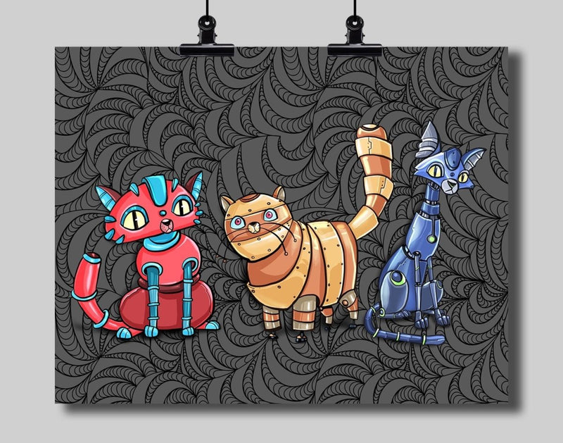 Robot Cats Art Print - Dan Pearce Sticker Shop