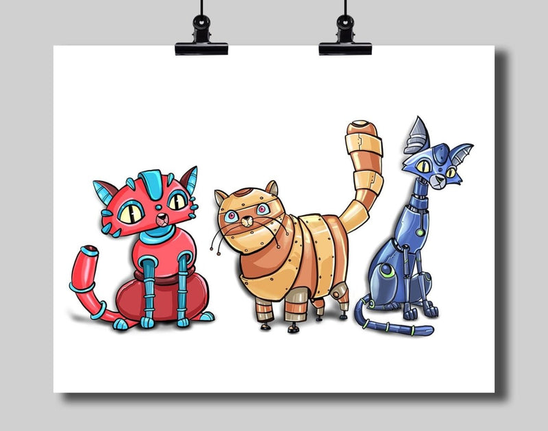 Robot Cats Art Print - Dan Pearce Sticker Shop