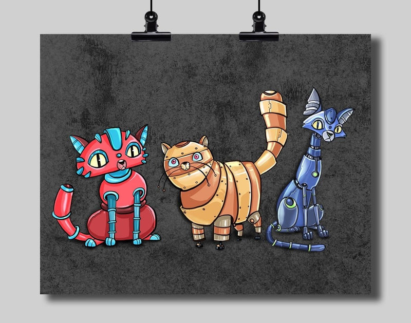 Robot Cats Art Print - Dan Pearce Sticker Shop