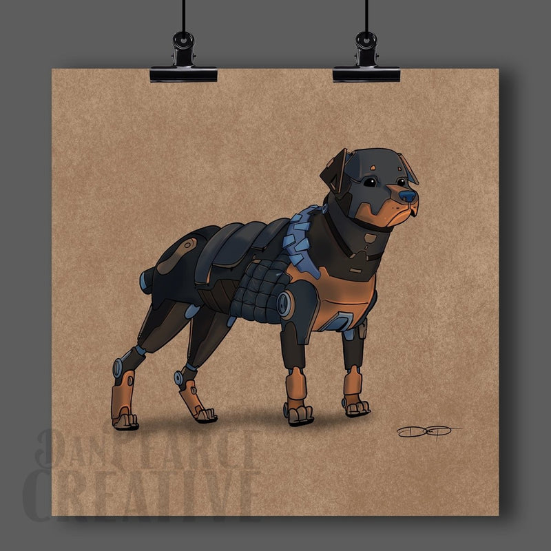 Rottweiler Robot Dog Fine Art Print - Dan Pearce Sticker Shop