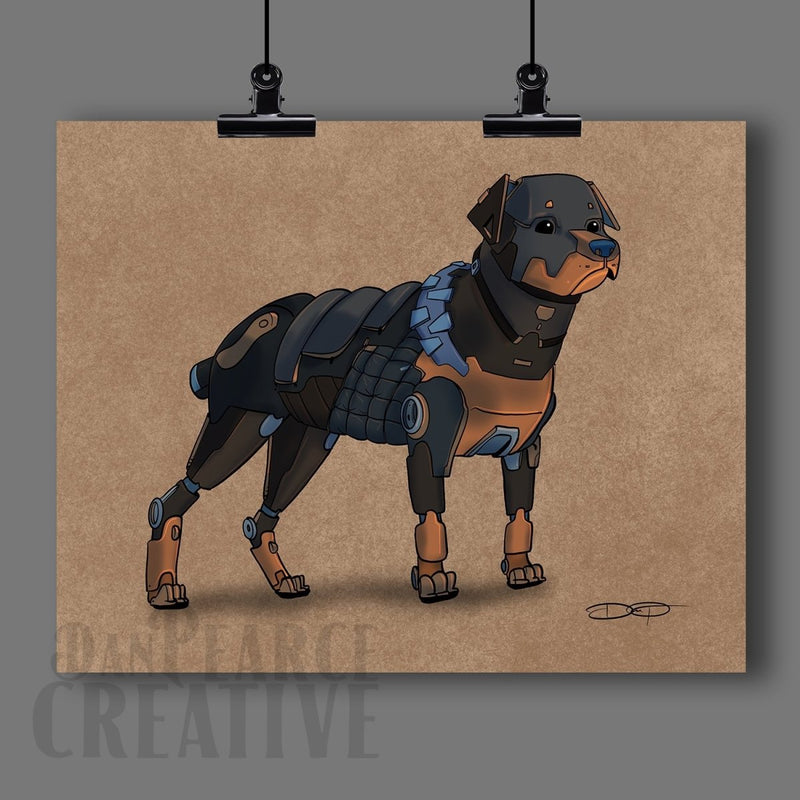 Rottweiler Robot Dog Fine Art Print - Dan Pearce Sticker Shop