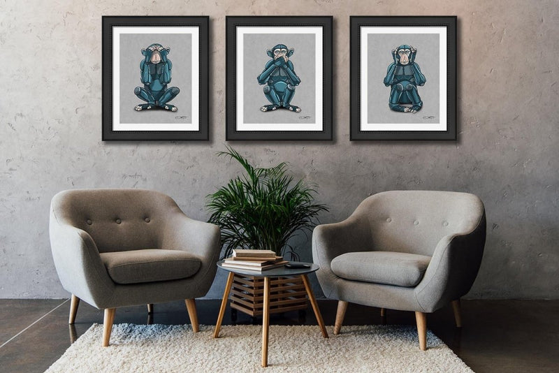 "See No Evil, Hear No Evil, Speak No Evil" Monkey Robot Fine Art Print - Dan Pearce Sticker Shop