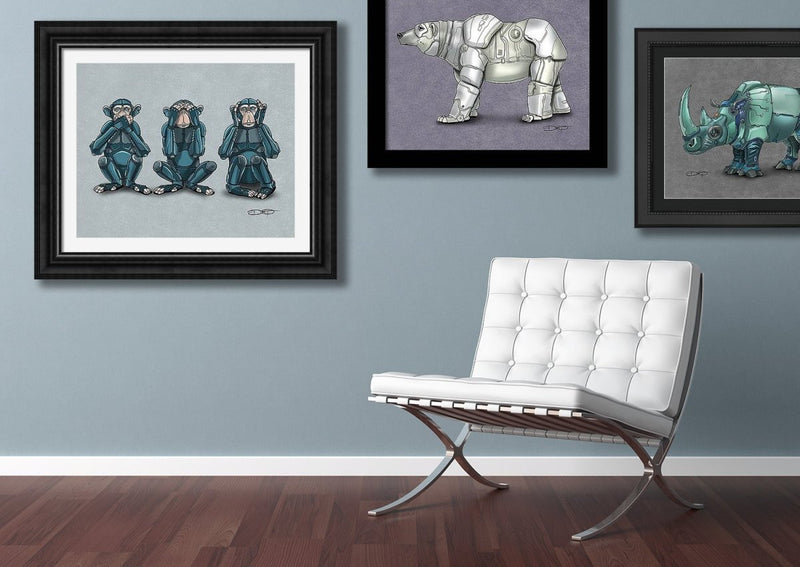 "See No Evil, Hear No Evil, Speak No Evil" Monkey Robot Fine Art Print - Dan Pearce Sticker Shop