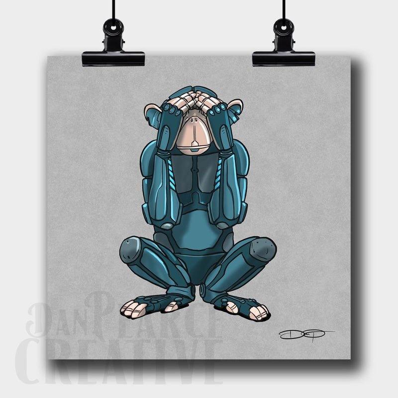 "See No Evil" Monkey Robot Fine Art Print - Dan Pearce Sticker Shop
