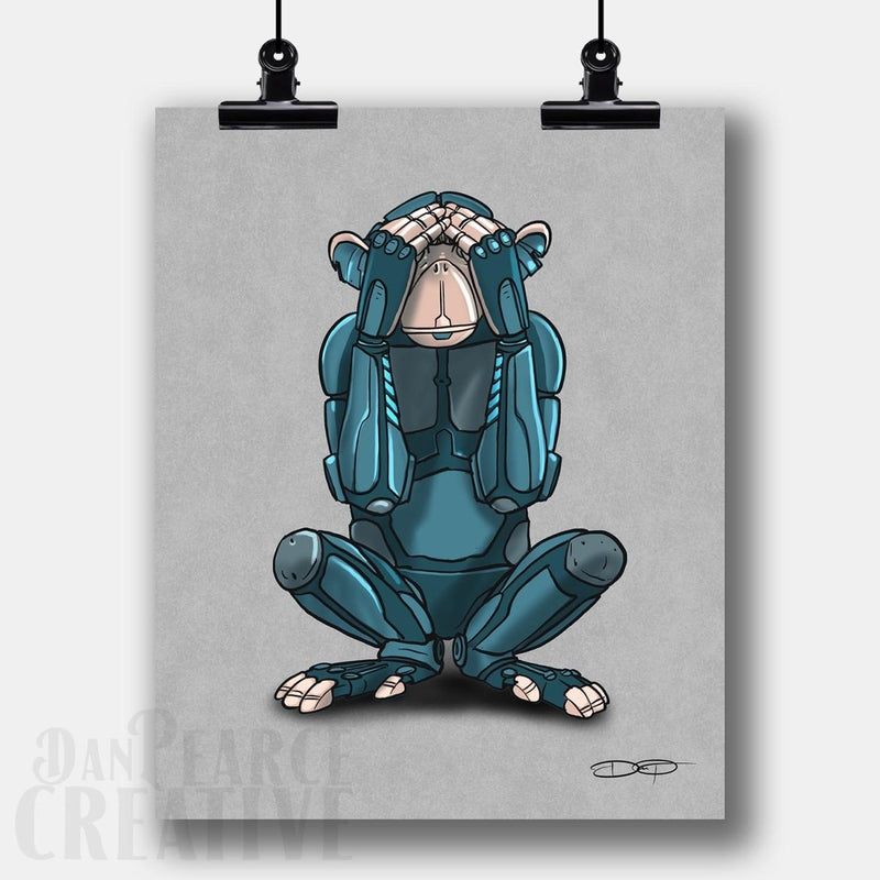 "See No Evil" Monkey Robot Fine Art Print - Dan Pearce Sticker Shop