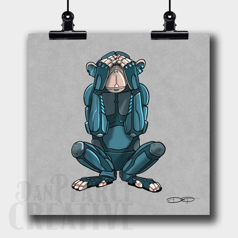 "See No Evil" Monkey Robot Fine Art Square Print - Dan Pearce Sticker Shop