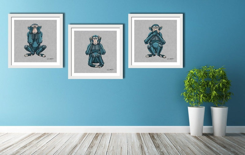 "See, Speak, Hear No Evil" Monkey Robot Fine Art Prints (ALL THREE) - Dan Pearce Sticker Shop