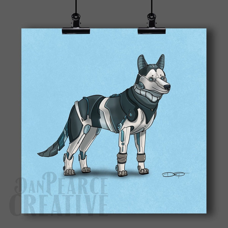 Siberian Husky Robot Dog Fine Art Print - Dan Pearce Sticker Shop