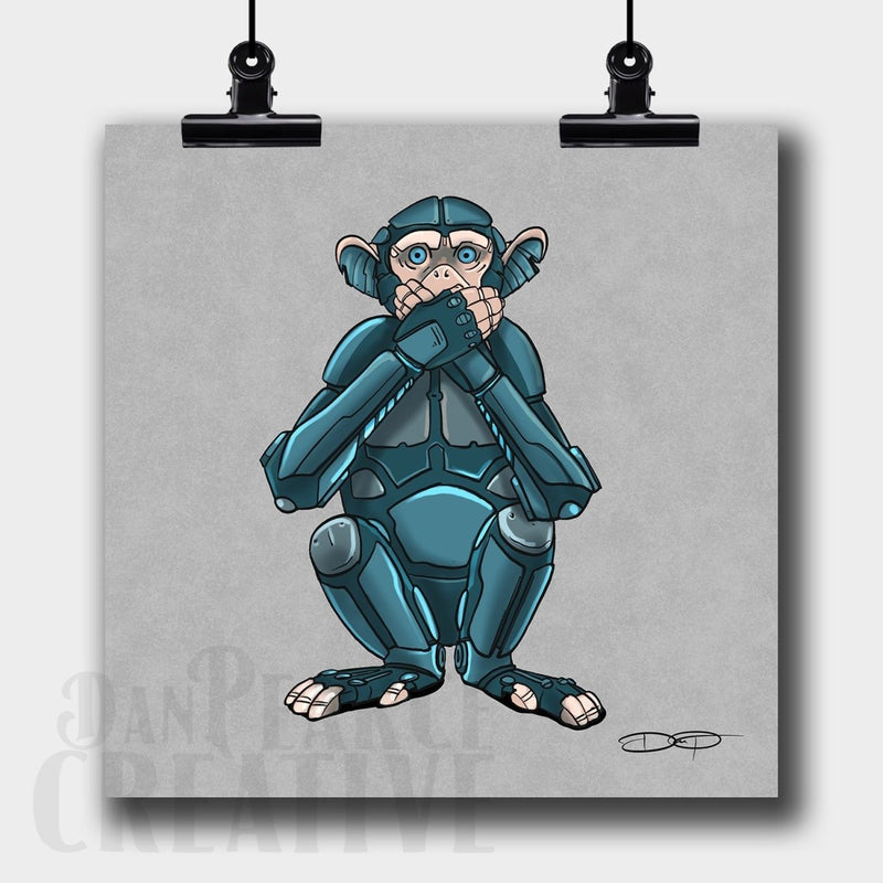 "Speak No Evil" Monkey Robot Fine Art Print - Dan Pearce Sticker Shop
