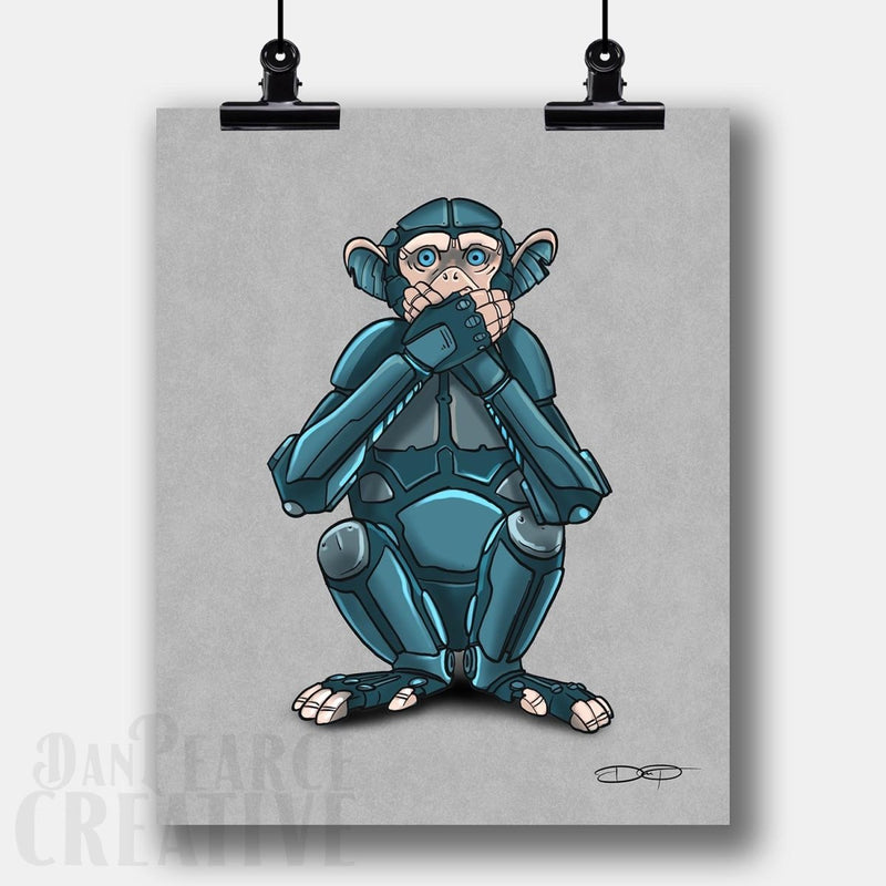 "Speak No Evil" Monkey Robot Fine Art Print - Dan Pearce Sticker Shop