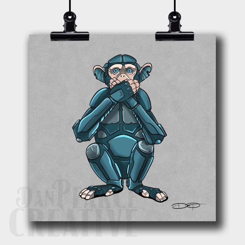 "Speak No Evil" Monkey Robot Fine Art Square Print - Dan Pearce Sticker Shop