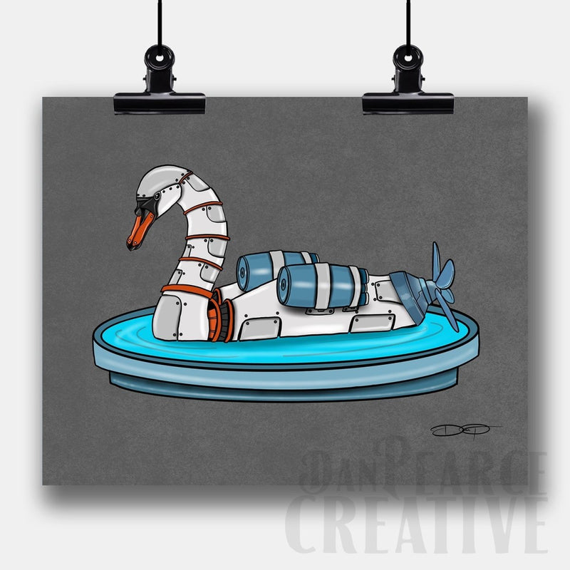 Swan Robot Fine Art Print - Dan Pearce Sticker Shop