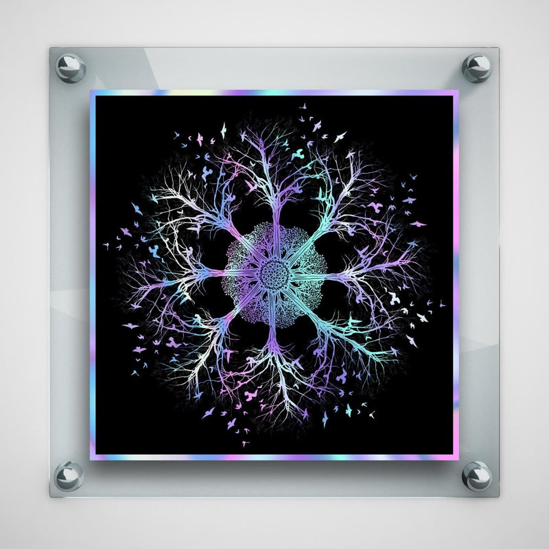 Tree & Bird Abstract Art Mandala - Hologram Sticker - Dan Pearce Sticker Shop