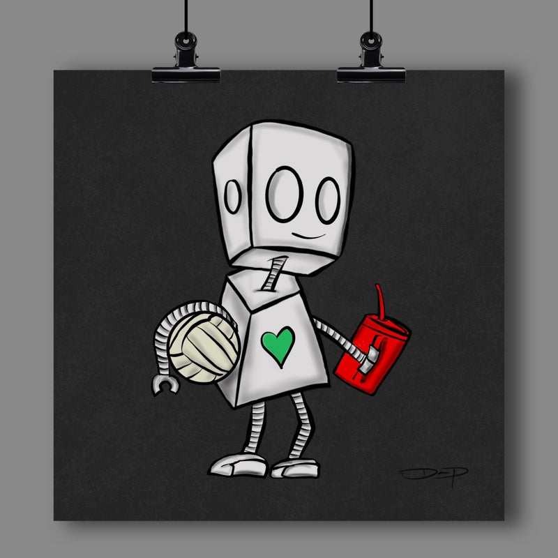 Volleyball Adorable Robot Fine Art Print - Dan Pearce Sticker Shop