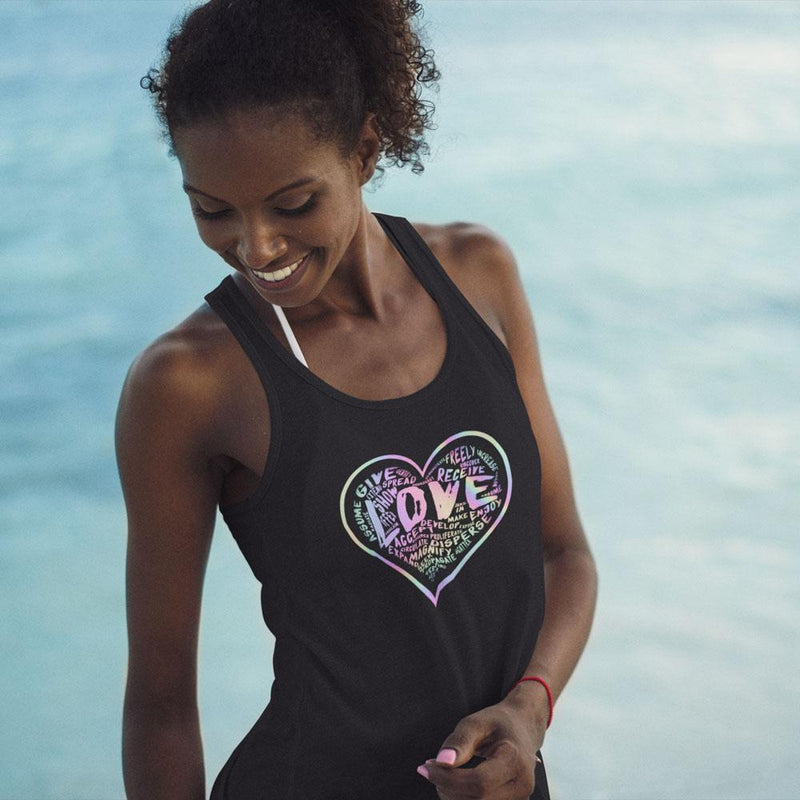 Womens Official “LOVE” Black Ideal Racerback Tank (Hologram Version) - Dan Pearce Sticker Shop