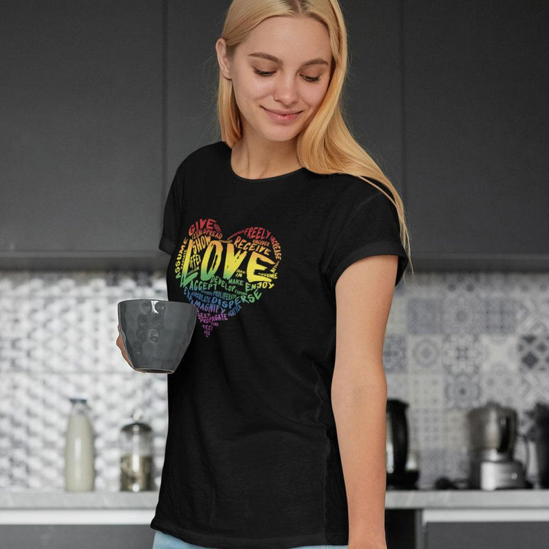 Womens Official “LOVE” Black T-Shirt (Original Rainbow Version) - Dan Pearce Sticker Shop