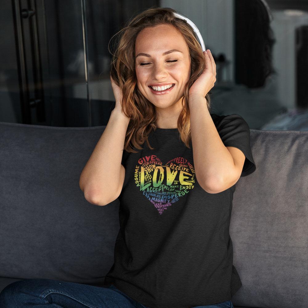 Womens Official “LOVE” Black T-Shirt (Original Rainbow Version) - Dan Pearce Sticker Shop