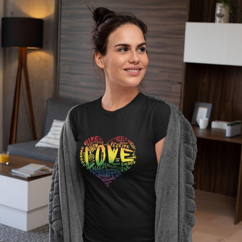 Womens Official “LOVE” Black T-Shirt (Original Rainbow Version) - Dan Pearce Sticker Shop