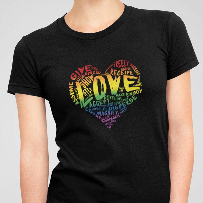 Womens Official “LOVE” Black T-Shirt (Original Rainbow Version) - Dan Pearce Sticker Shop