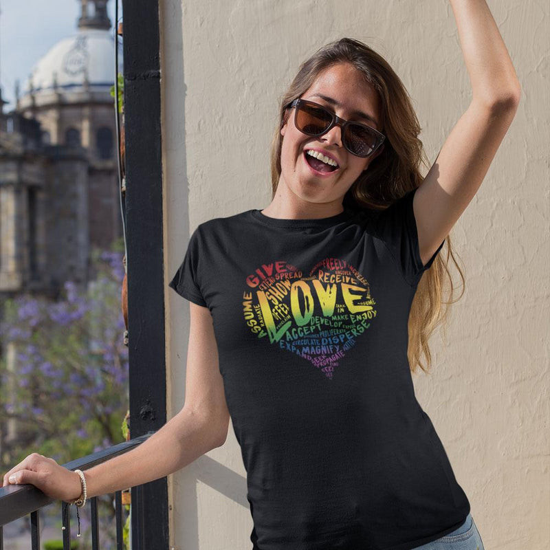 Womens Official “LOVE” Black T-Shirt (Original Rainbow Version) - Dan Pearce Sticker Shop