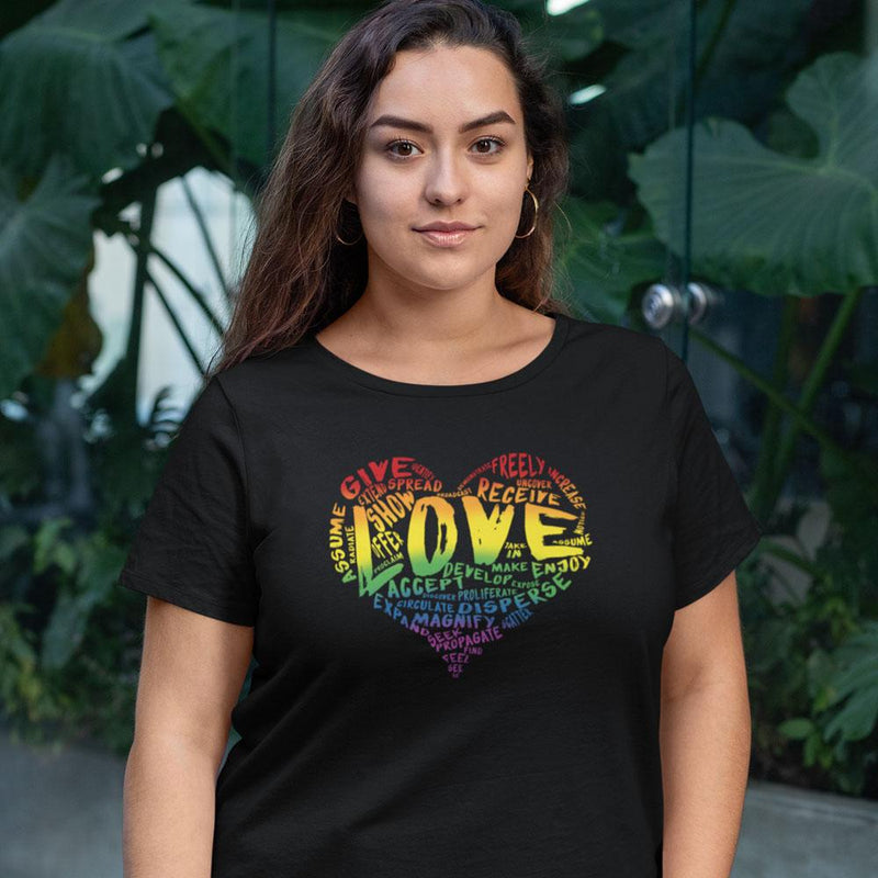 Womens Official “LOVE” Black T-Shirt (Original Rainbow Version) - Dan Pearce Sticker Shop