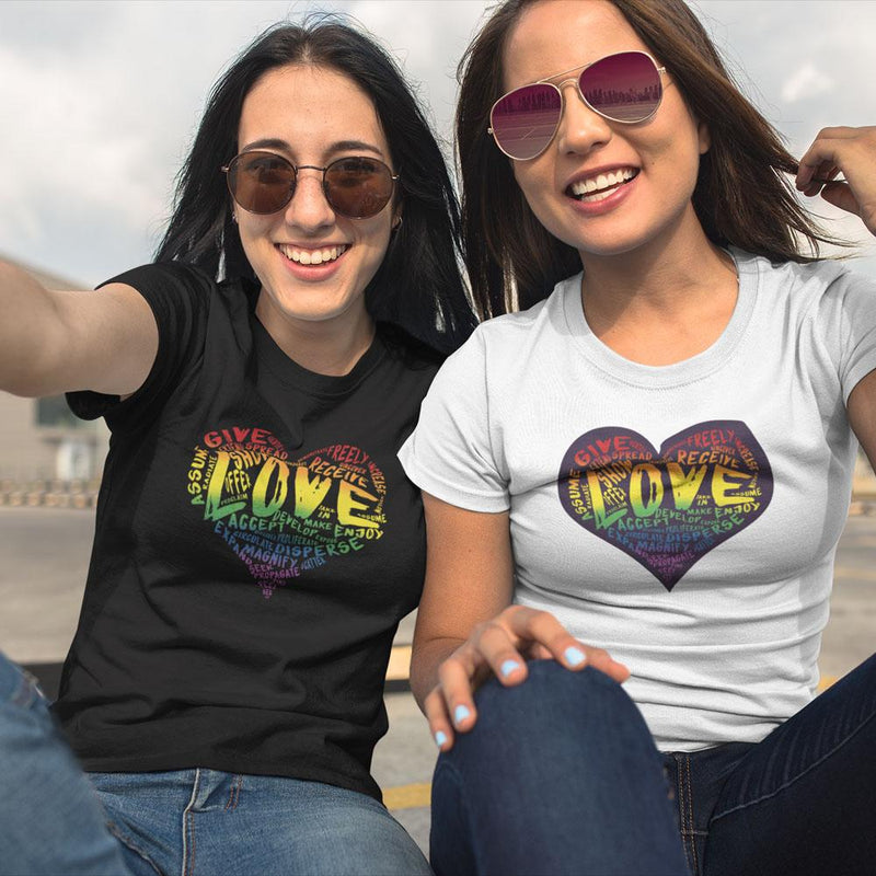 Womens Official “LOVE” Black T-Shirt (Original Rainbow Version) - Dan Pearce Sticker Shop