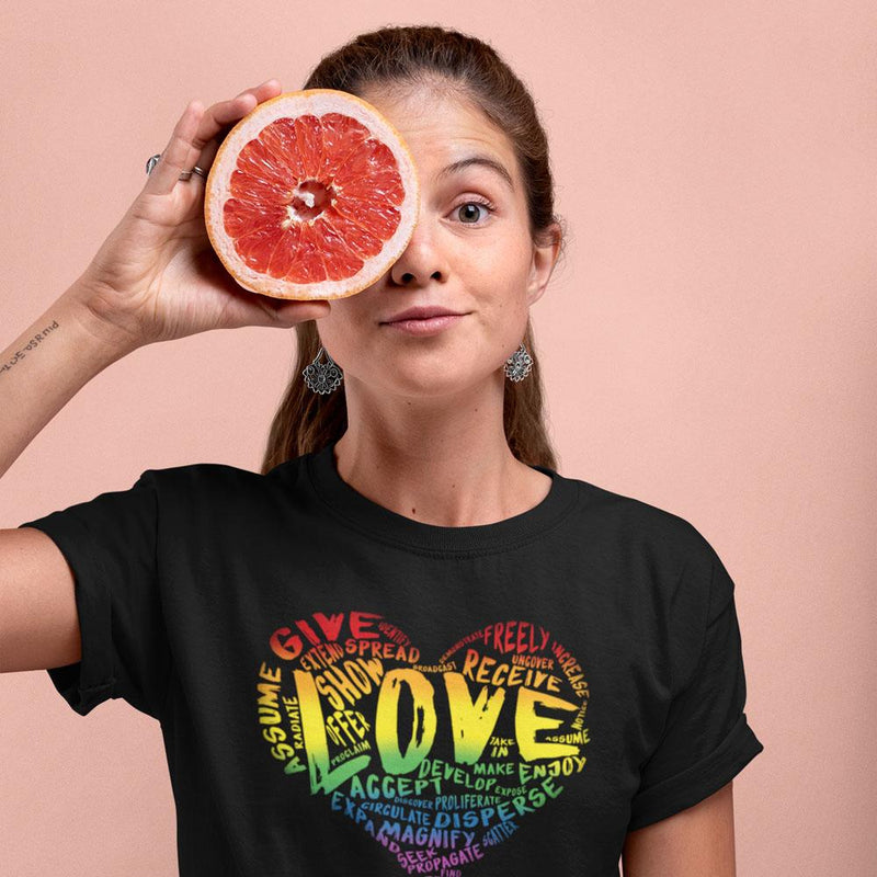 Womens Official “LOVE” Black T-Shirt (Original Rainbow Version) - Dan Pearce Sticker Shop