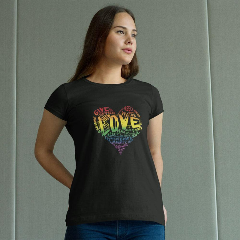 Womens Official “LOVE” Black T-Shirt (Original Rainbow Version) - Dan Pearce Sticker Shop