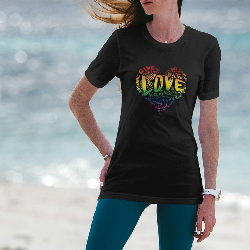 Womens Official “LOVE” Black T-Shirt (Original Rainbow Version) - Dan Pearce Sticker Shop