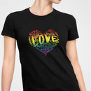 Womens Official “LOVE” PREMIUM Black Casual Tee (Original Rainbow Version) - Dan Pearce Sticker Shop