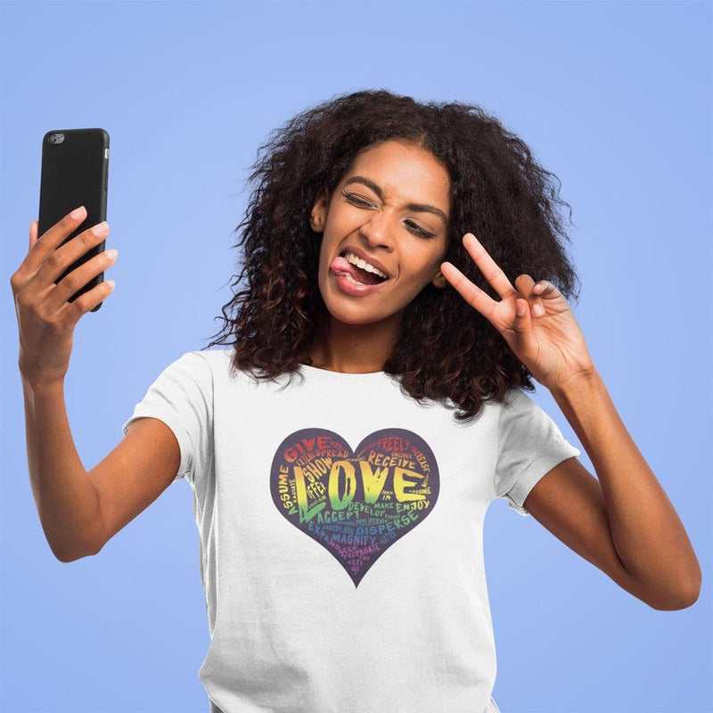 Womens Official “LOVE” White T-Shirt (Original Rainbow Version) - Dan Pearce Sticker Shop