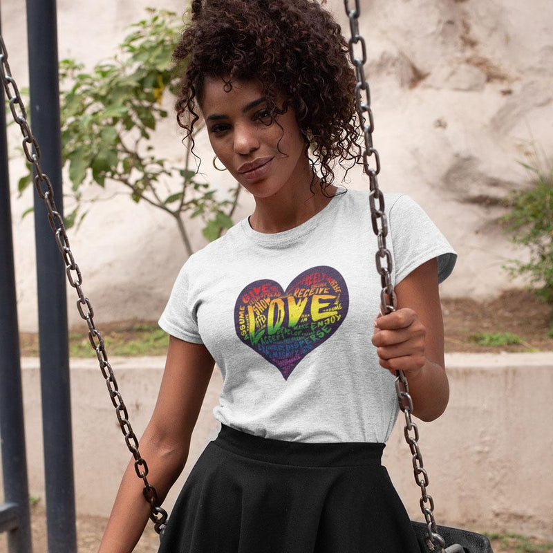 Womens Official “LOVE” White T-Shirt (Original Rainbow Version) - Dan Pearce Sticker Shop